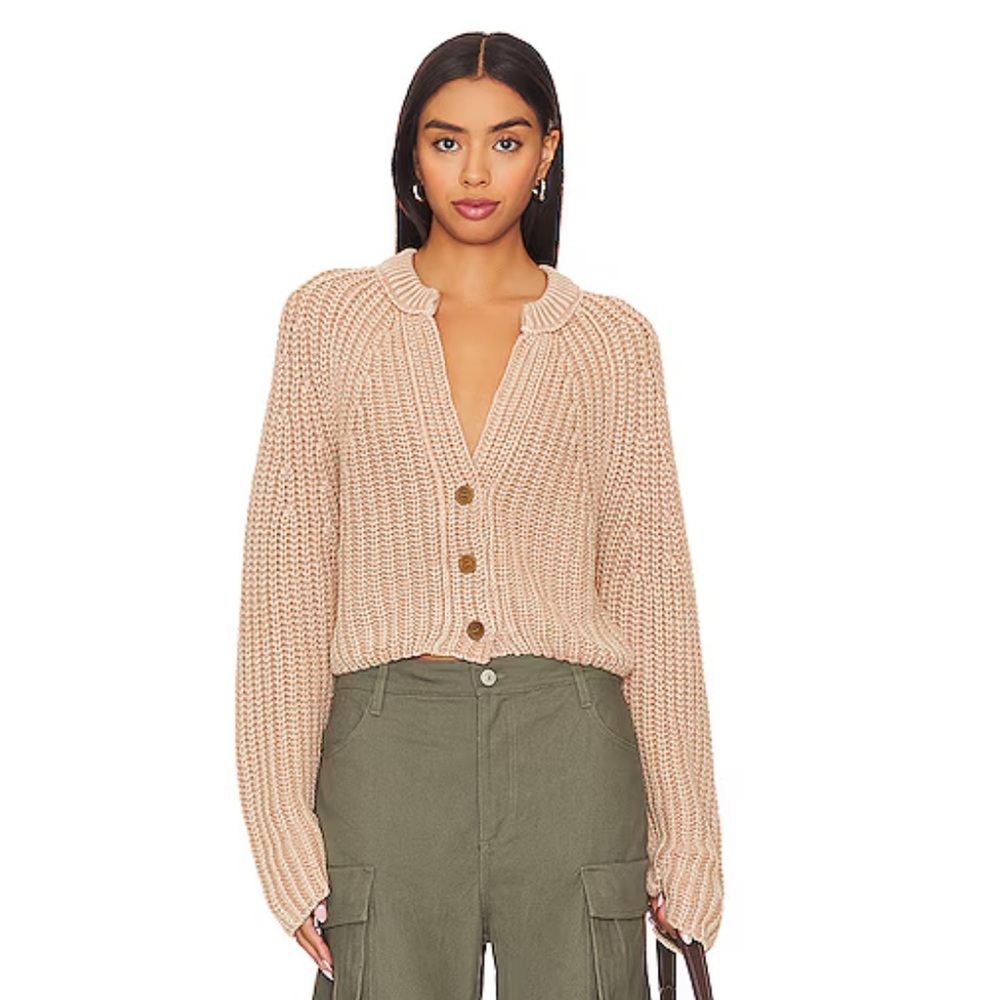 NWT Free People Cozy Sweet Nothing Tan Button-Up Cardigan Sweater Size Small - Picture 2 of 8